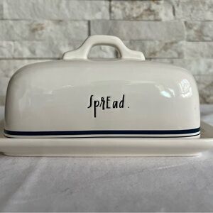 Rae Dunn White Butter Dish with Black Text